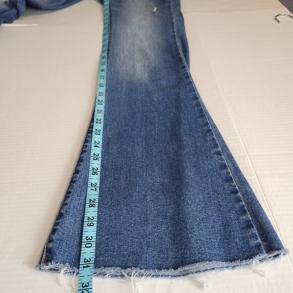 No Boundaries Junior Distressed Flare Leg Raw Hem Double Button Jeans SZ 3 Blue - Picture 10 of 11